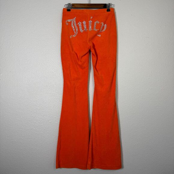 Juicy Couture Pants - juicy couture | NWT Y2K orange rhinestone terry cloth flare leg pants sz XS